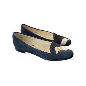 Preppy Casanova By Susy Embroidered Dachshund Dog Loafers Blue Suede Italy 38.5